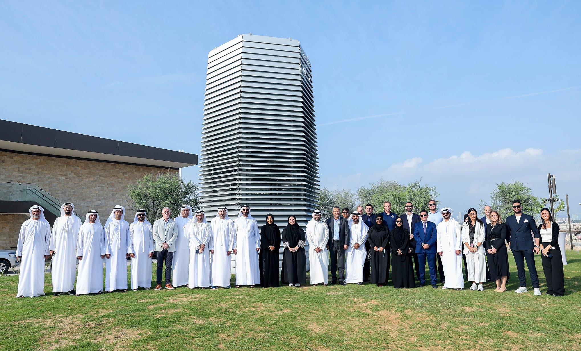 Smog Free Tower by Studio Roosegaarde installed in the landscape of Abu Dhabi